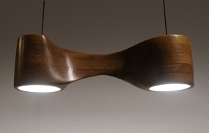 This image shows an oak pendant lamp seen from profile