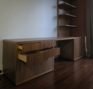 walnut desk and shelves